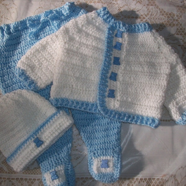 Crochet Baby Boy Sweater Set Layette With Leggings Perfect For Baby Shower Gift Take Home Outfit