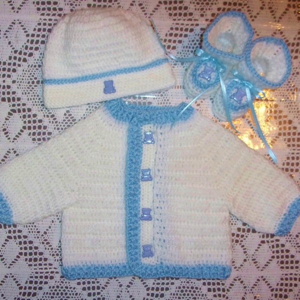 Crochet Baby Boy Sweater Set Perfect  Baby Shower Gift Take Me Home Outfit