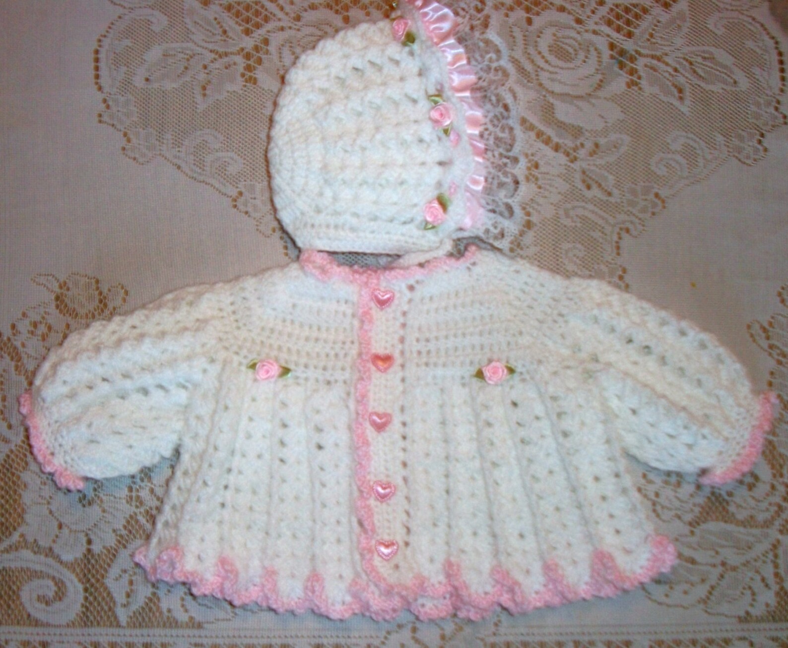 Crochet Baby Girl Pink and White Sweater Set Booties Etsy