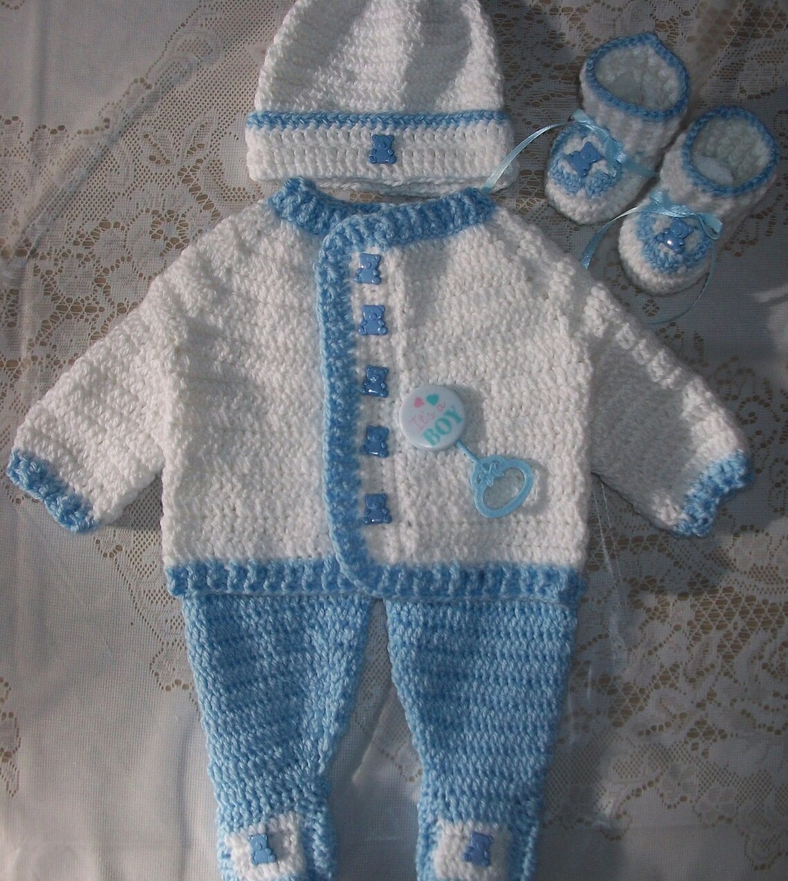 Crochet Baby Boy Sweater Set Layette Perfect for Baby Shower Etsy