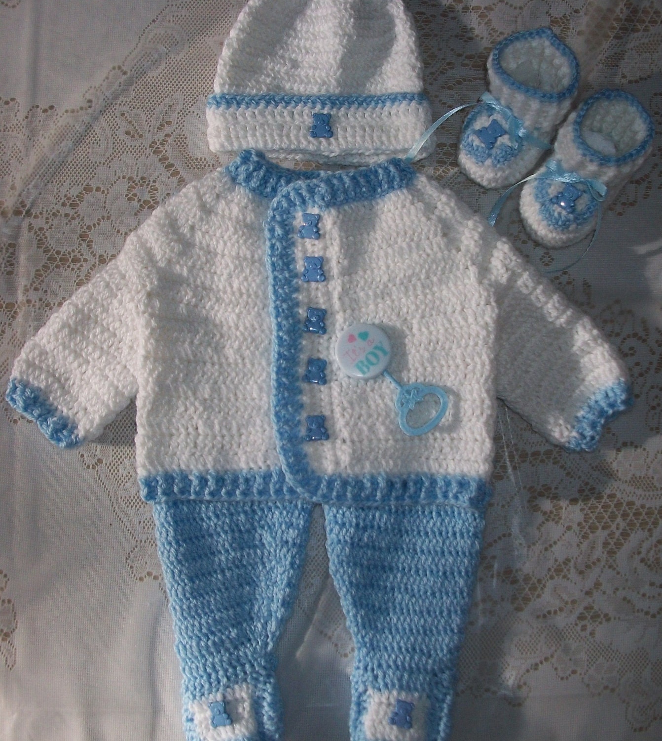 Crochet Baby Boy Sweater Set Layette Perfect for Baby Shower Etsy
