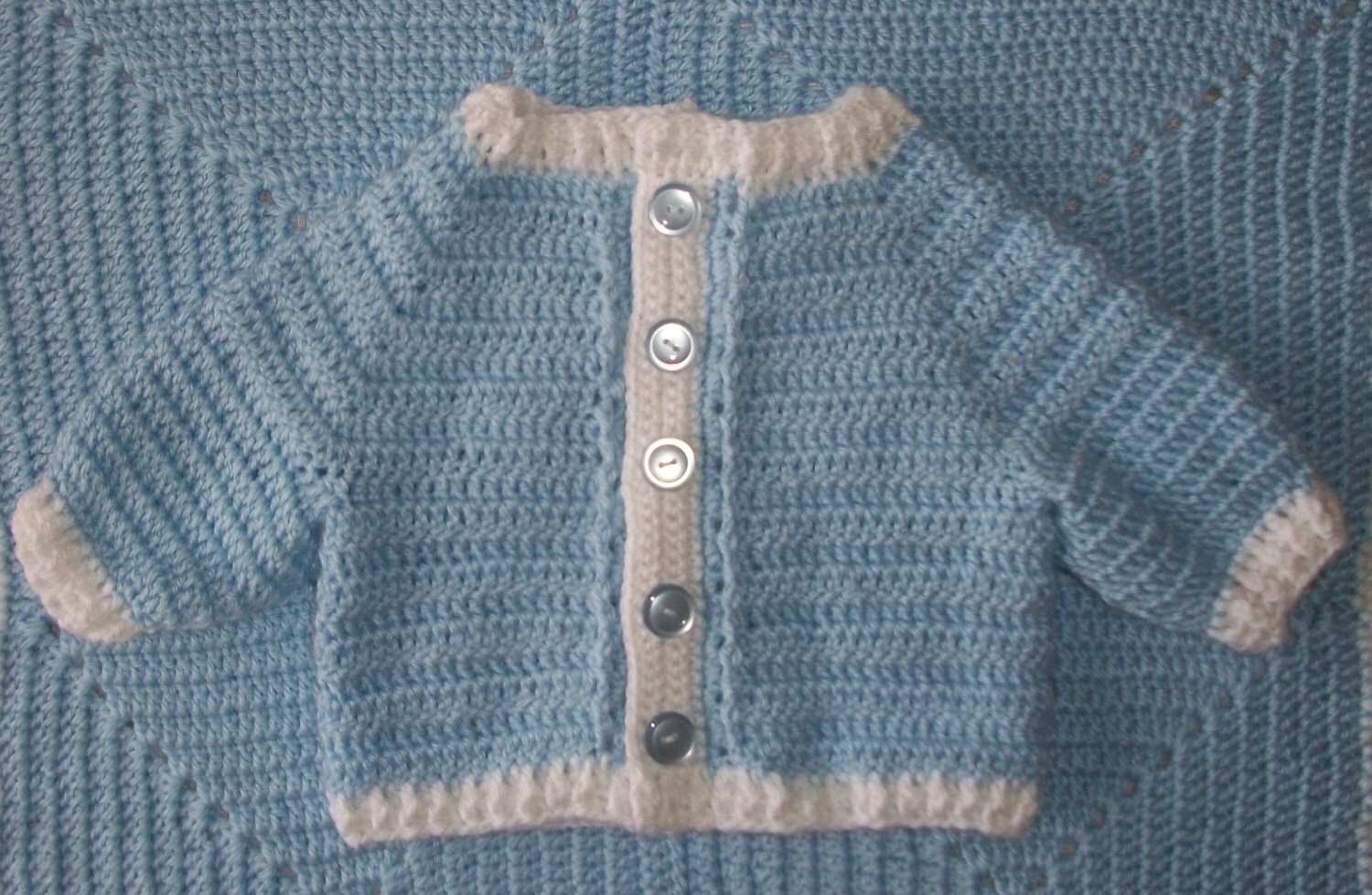 Crochet Baby Boy Blue Sweater Set Layette With Leggings Etsy