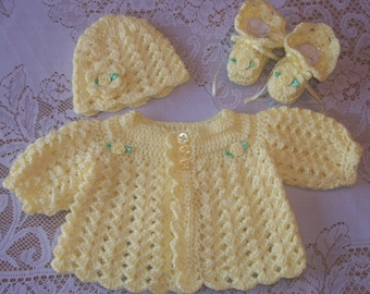 Crochet Baby Girl Sweater Set Layette For Take Me Home Shower Gift