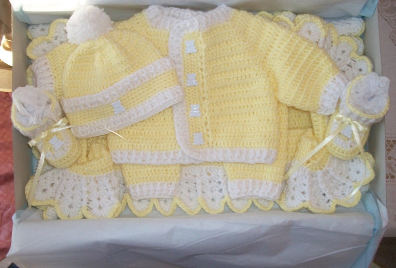 Baby Boy Yellow Crochet Layette Sweater Set Outfit Leggings Etsy
