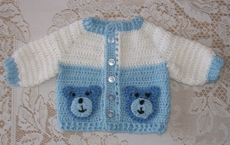 Crochet Baby Boy Teddy Bear Sweater Set Layette Outfit With - Etsy