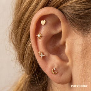 Celestial Stud Earring, Flat Back Earrings, Dainty Ear Stack, Cartilage Piercing, Punk Jewelry