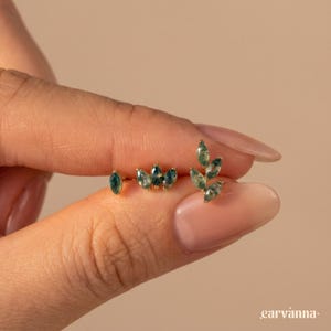 Ohrring-Set mit Blättern aus natürlichem Moosachat, flache Titan-Ohrstecker, Nasenstecker, 16G Helix-Tragus-Ohrstecker, Ohrmuschel-Knorpelstecker, Geschenk für Sie