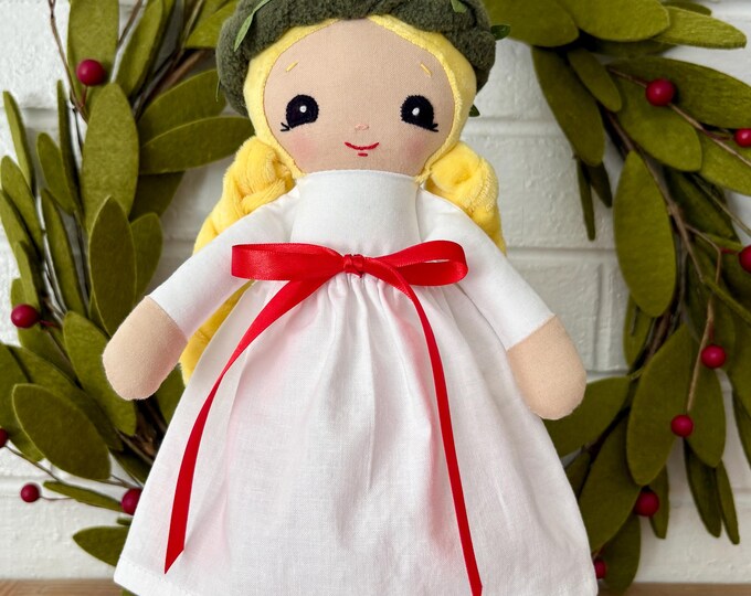Featured listing image: Saint Lucia Doll: Hand-Stitched Cotton & Wool Blend Felt, 12-Inch