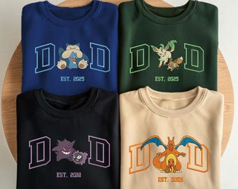 Personalized Dad PKM Embroidered Sweatshirt, Custom Anime Characters Embroidery, Pokedad Unisex Cotton Shirt
