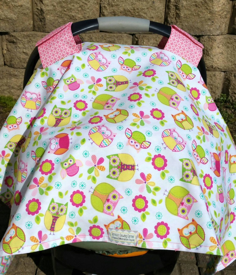 Car Seat Canopy for Baby Girl. Owl and Floral Print. Chevron. Etsy