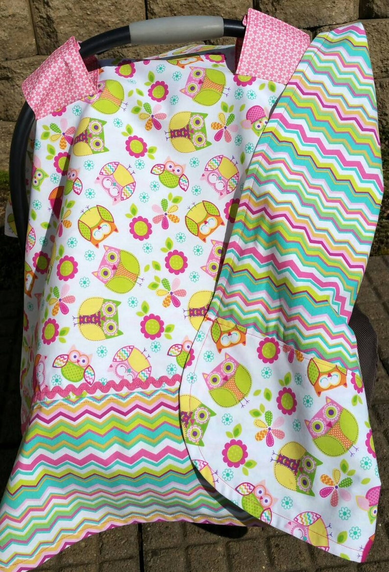 Car Seat Canopy for Baby Girl. Owl and Floral Print. Chevron. Etsy