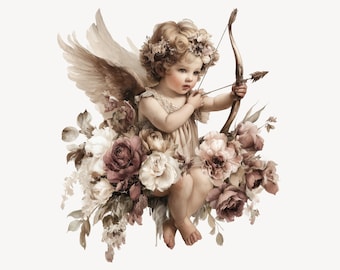 10 Cupid Clipart, Baby Cupid Illustration, PNG Commercial Use, Valentine Theme