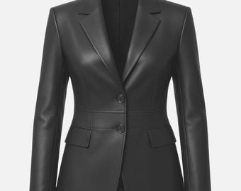 Sheepskin Leather Blazer Women – Slim Tailored Office Jacket Classic Work Coat