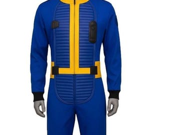 Traje de cosplay de Fallout Vault Dweller / Traje de mono azul clásico / Traje de jugador retro postapocalíptico.
