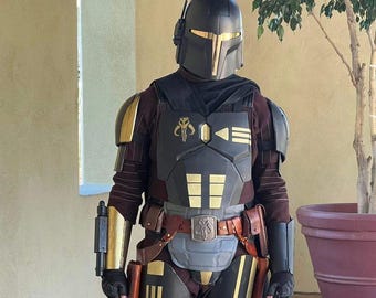 Disfraz de traje de vuelo marrón mandaloriano / Cosplay de Din Djarin / Traje de armadura de cazarrecompensas inspirado en Star Wars