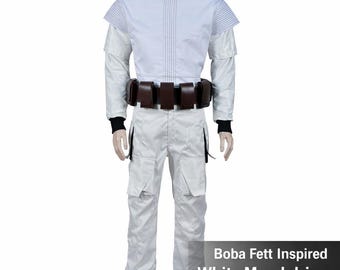 Star Wars Inspired Boba Fett Flight Suit ROTJ Custom Cosplay White 3 Piece Cotton Twill Design // For Mandalorian Projects