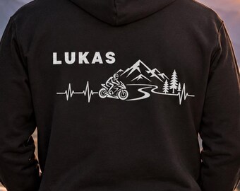 Personalized motorcycle hoodie with name – gift for motorcyclists – biker hoodie with back print – motorcycle gift for men