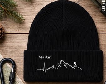 Personalized men's beanie with name, hiker gift, mountain beanie, gift for hikers, personalized outdoor hat