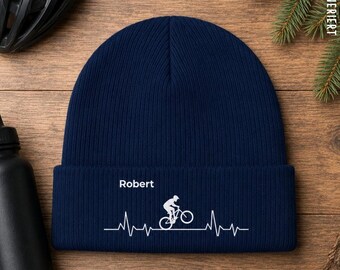 Personalized cycling cap with name – beanie for mountain bikers & cyclists – gift for cyclists