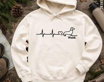 Personalized Dachshund Hoodie for Women – Heartbeat Dog with Name – Gift for Dachshund Mom – Personalized Dog Sweater