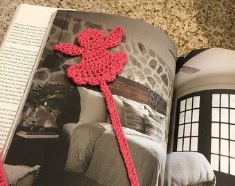 Pink crocheted angel bookmark organic yarn from italy