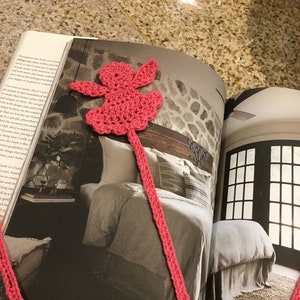Pink crocheted angel bookmark organic yarn from italy