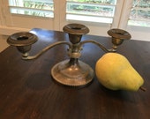 Silver 3 arm CANDELABRA classic vintage tarnished rustic