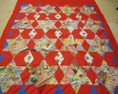 Large Crazy Star pattern light weight quilt patchwork red bright colors