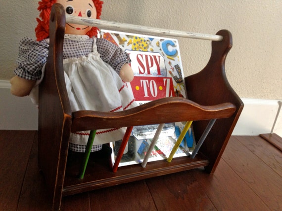 Vintage Wood Magazine Rack Upcycle Wood Magazine Holder Repurposed