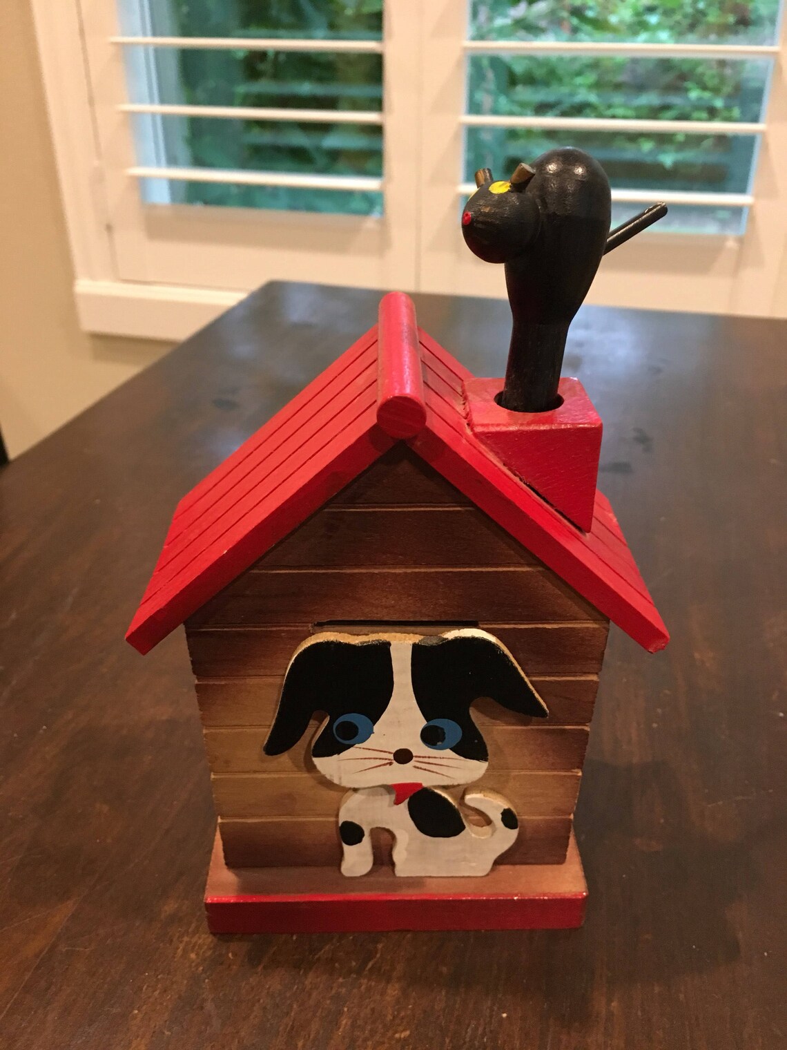 Vintage Dog House Coin Bank Wooden Piggy Bank Doghouse With Etsy