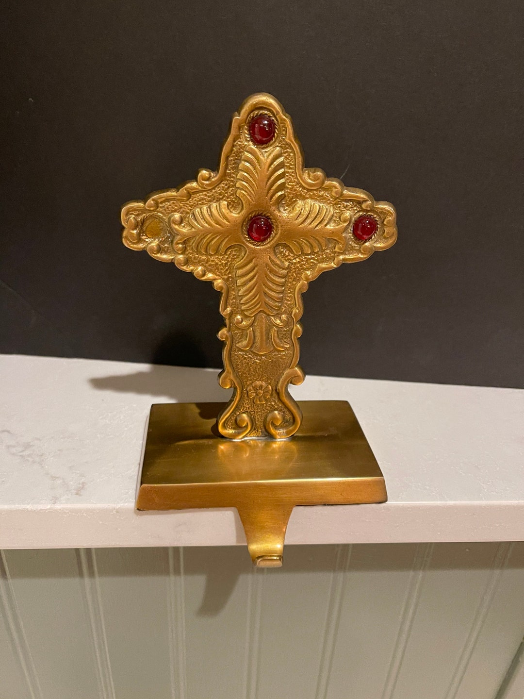 Heavy Brass Christmas Stocking HOLDER Hanger Cross With Jewel Etsy