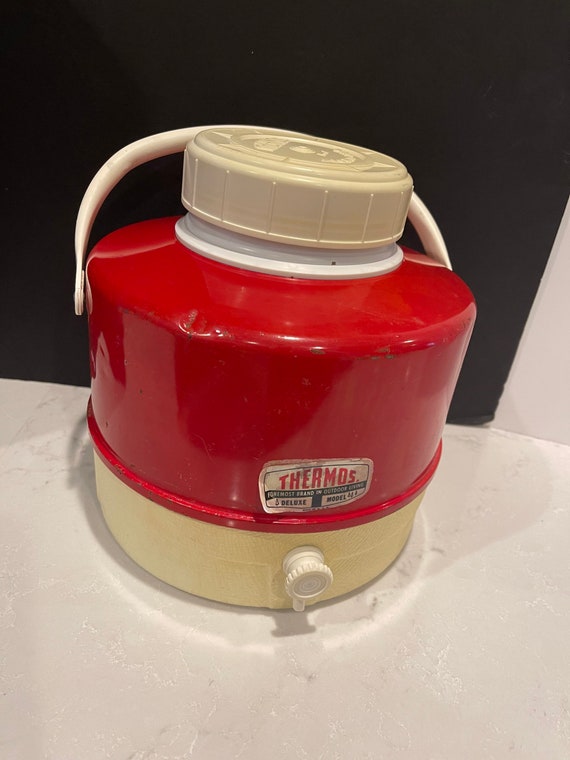 Vintage Thermos Brand Picnic Jug Red White 1 Gallon Hot Cold Mid Century  Modern 
