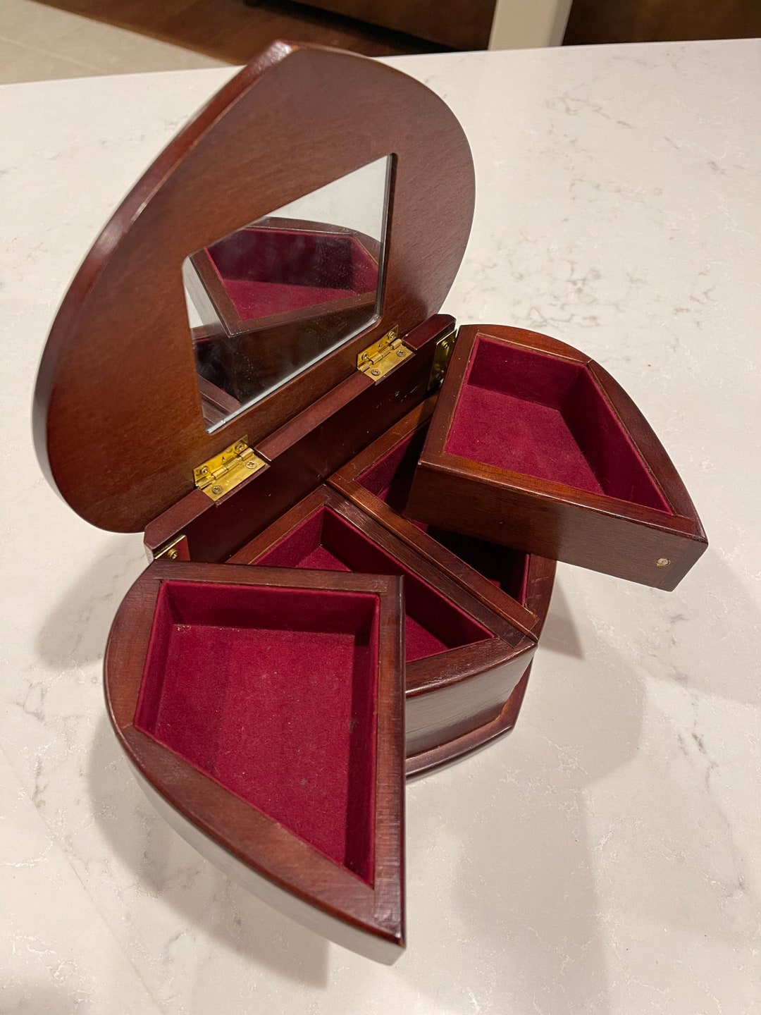 Wood Heart Shaped Vintage Jewelry Box Velvet Lined Inside Etsy