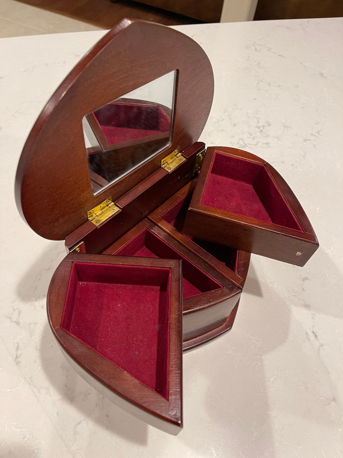 Wood Heart Shaped Vintage Jewelry Box Velvet Lined Inside Etsy