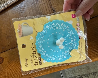 Disney Daiso Mickey Mouse Coffee Mug Tea Cup Silicone Cover Lid Floral Blue