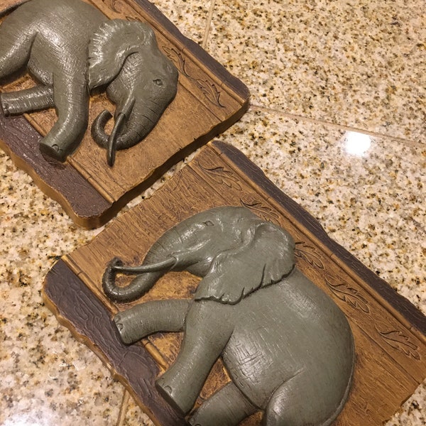 Vintage Home interiors elephant picture wall art plastic 3D