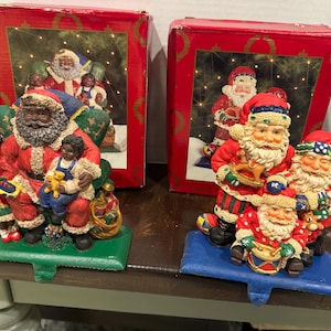 Polyresin Christmas Stocking Holder African American Santa With 2