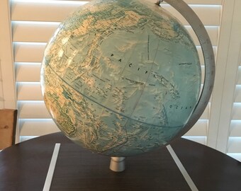 World  Globe Rand Mcnally on wood base mid century