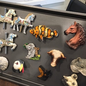 resin refrigerator magnets animals horse cow fish cat Doberman seal wolf