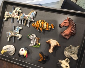 resin refrigerator magnets animals horse cow fish cat Doberman seal wolf