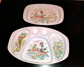 Childs Dish plate SET Melamine Nortaker ducks nursery decor