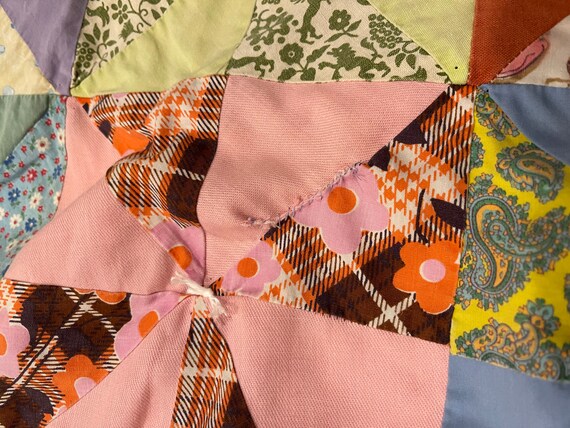 Vintage 70s Fabric Cotton Summer Quilt Hand Tied Star