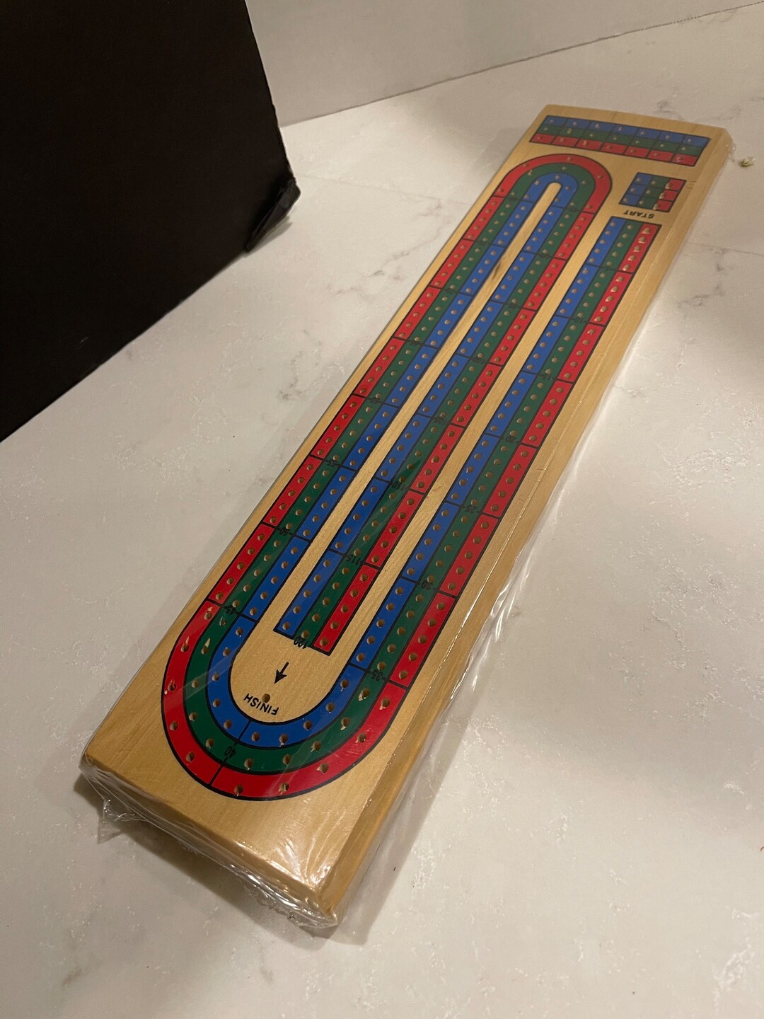 Vintage Natural Finish Cribbage TRIPLE Board With 9 Plastic Pegs