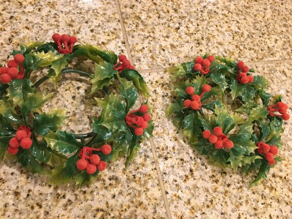 Vintage Ivy Candle Ring Flocked Berries Pair Etsy