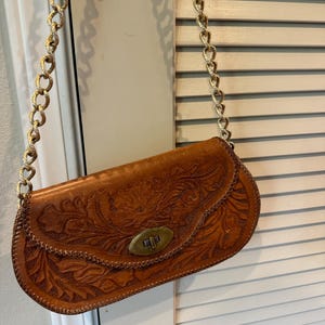 Monedero y billetera de cuero hechos a mano VINTAGE con asa de cadena, 6 x 11 pulgadas