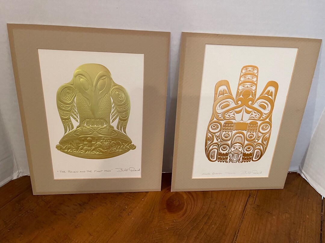 2 Embossed Bill Reid Art Cards - Raven and the First Men - Haida Beaver ...