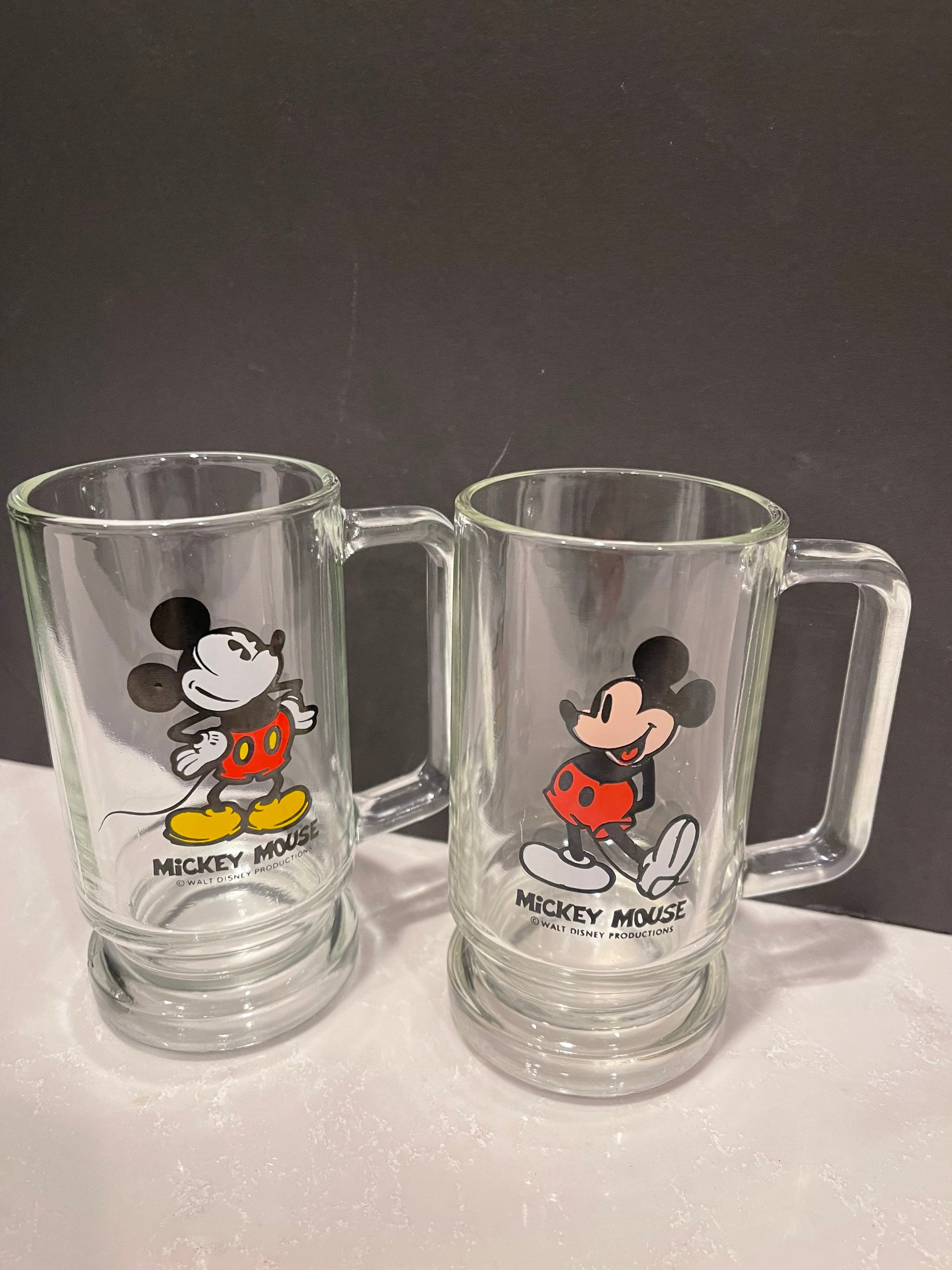 Vintage Mickey Mouse Glass Handle Mugs Walt Disney Productions 