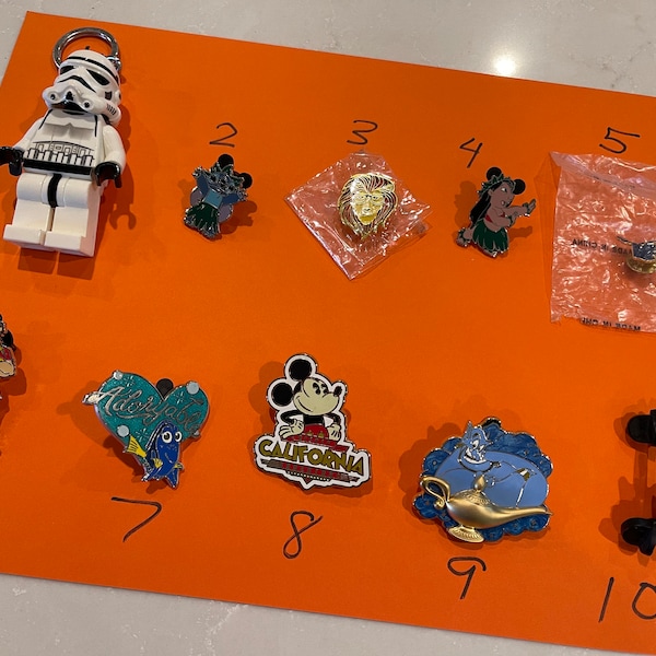 Disney World trading enamel pins lego stormtrooper dory alaska mickey mouse California USA