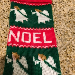 Retro christmas machine knit christmas stocking vintage red noel angels pattern