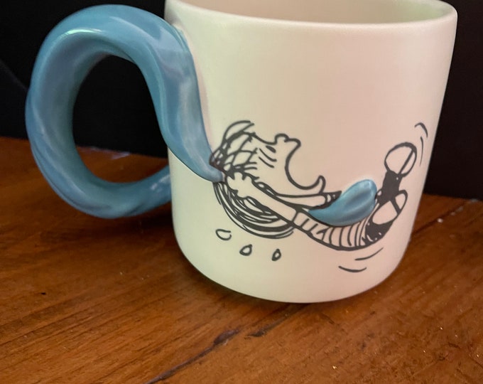 Hallmark 3D Mug Snoopy Linus Blanket Handle Ceramic Blue White 16 Oz